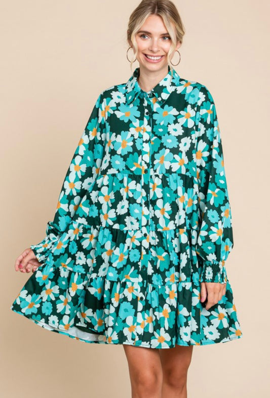 Hunter Green Floral Print Dress
