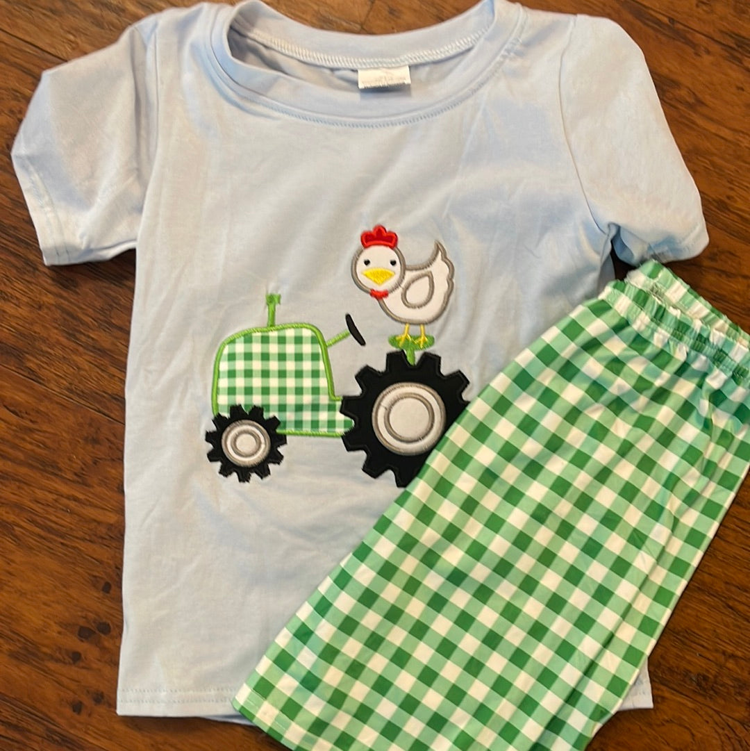 Gingham Tractor Two-Piece Set