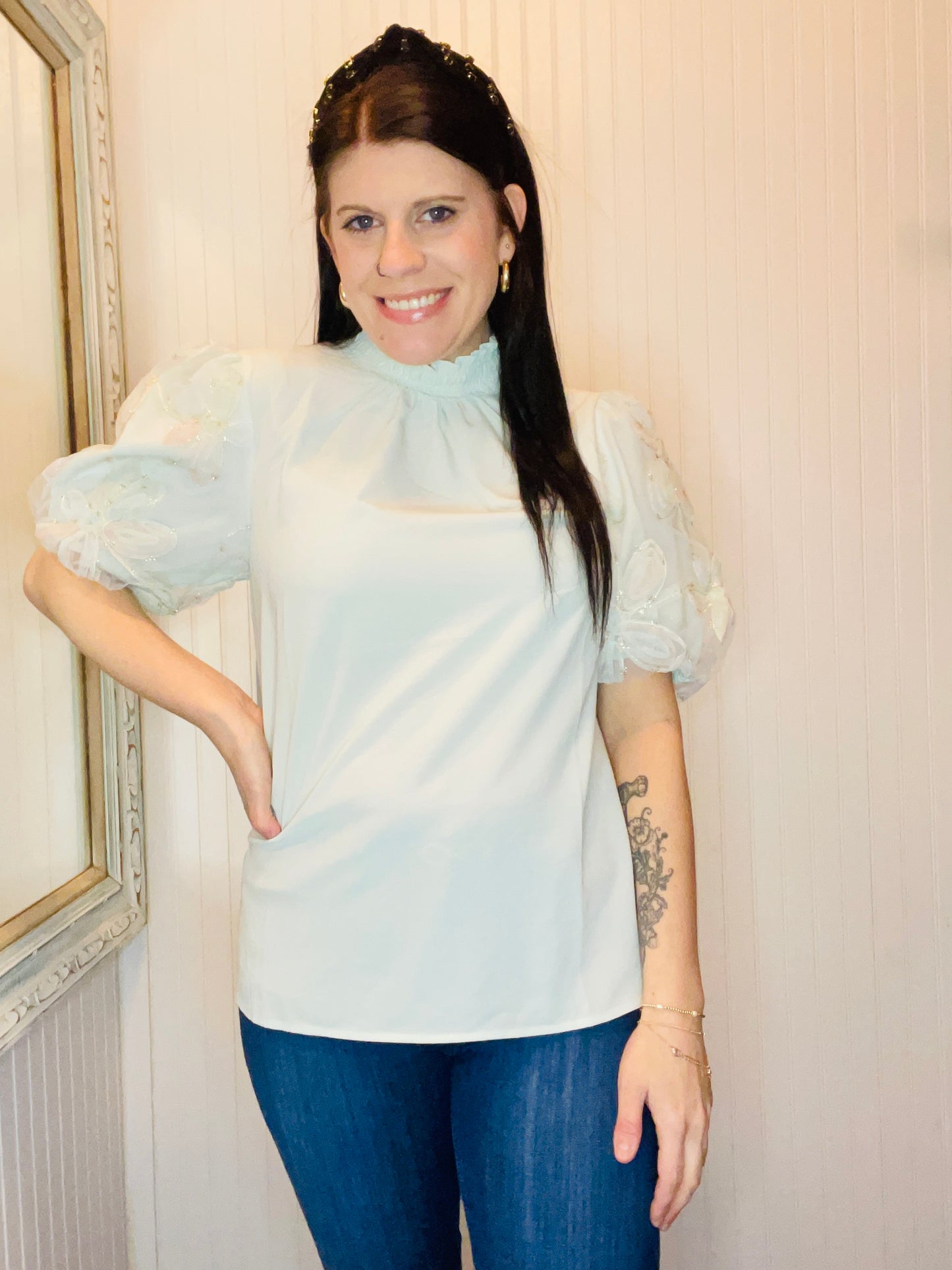 Entro Mint Puff Sleeve Blouse