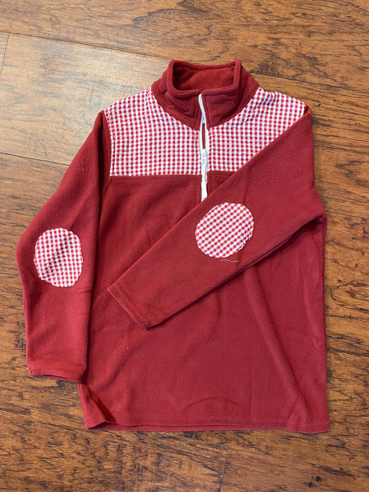 Maroon Plaid Patch Fleece Pullover