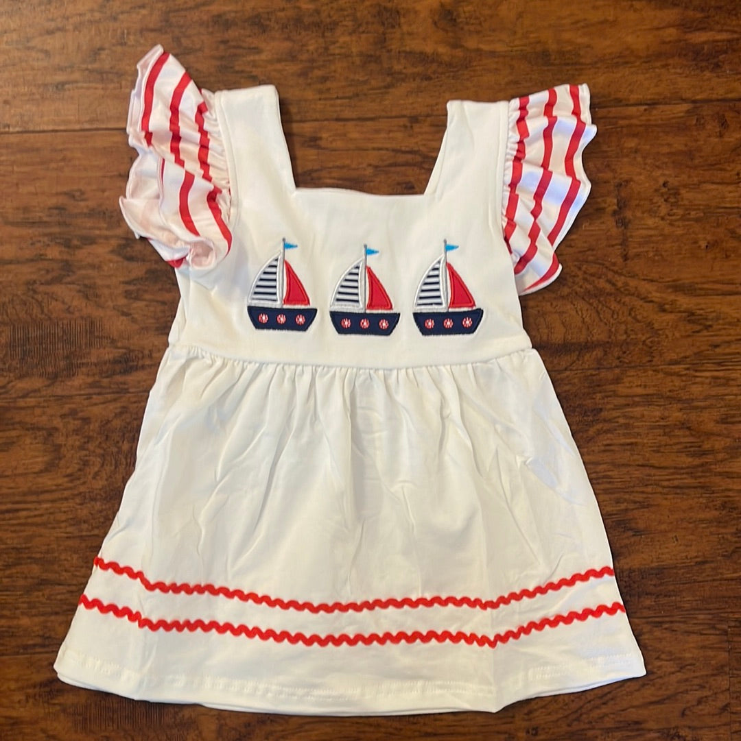White Sail Boat Ruffle Dress
