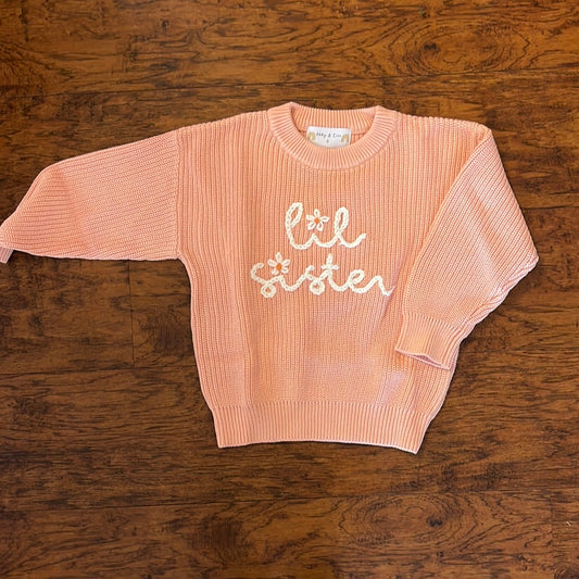 Pink Little Sister Embroidered Sweater