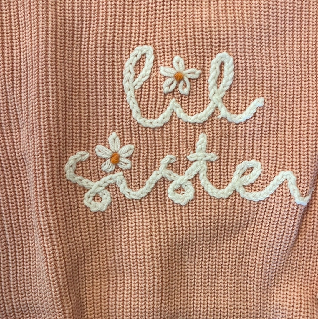 Pink Little Sister Embroidered Sweater
