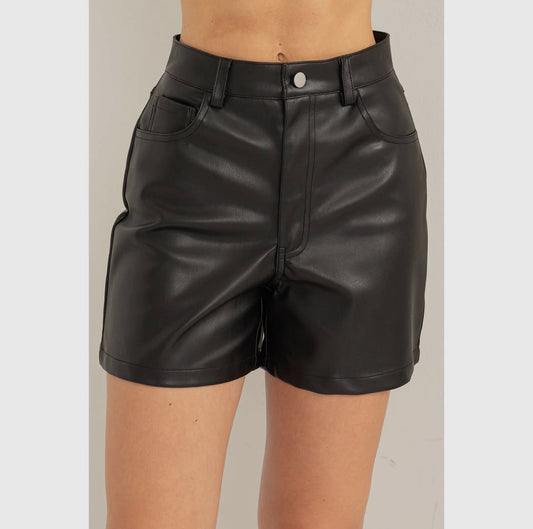 High Waisted Black Leather Short