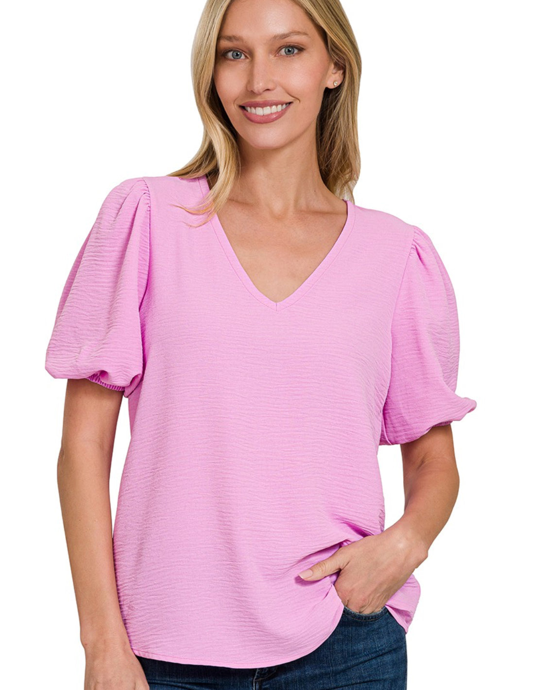 Woven Airflow Puff Sleeve Top Mauve