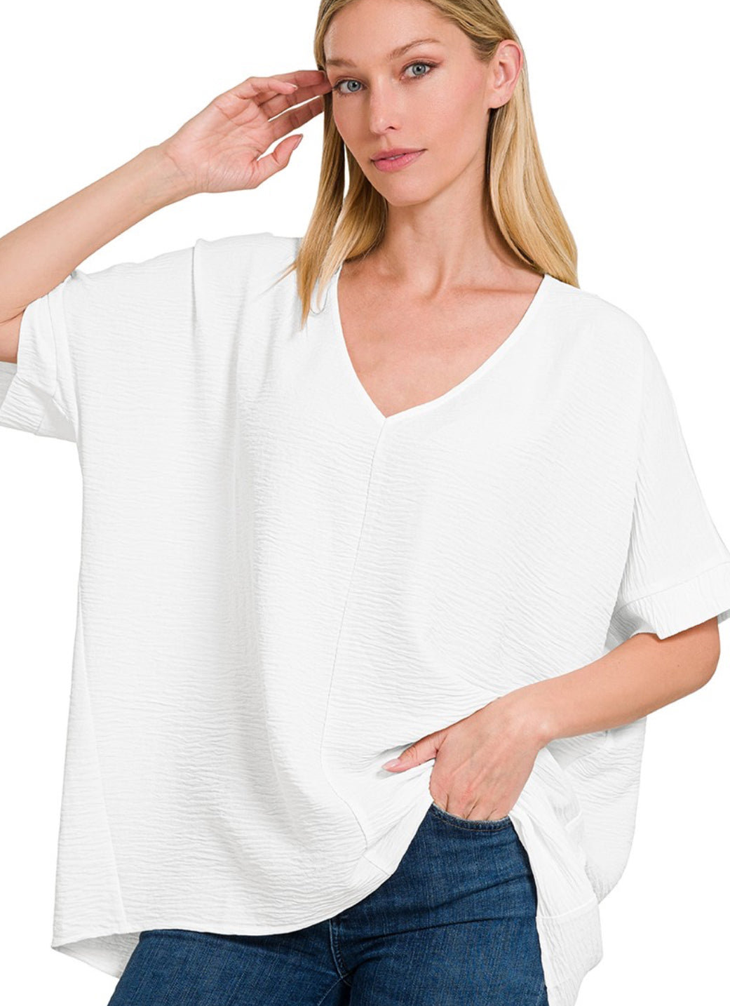 Woven airflow Dolman Short Sleeve Top Off White
