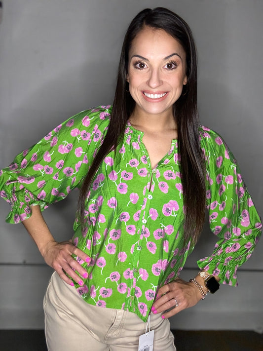 EESOME LIME FLORAL TOP