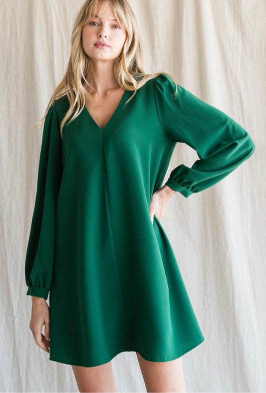 Plus Hunter Green Bubble Sleeve Dress
