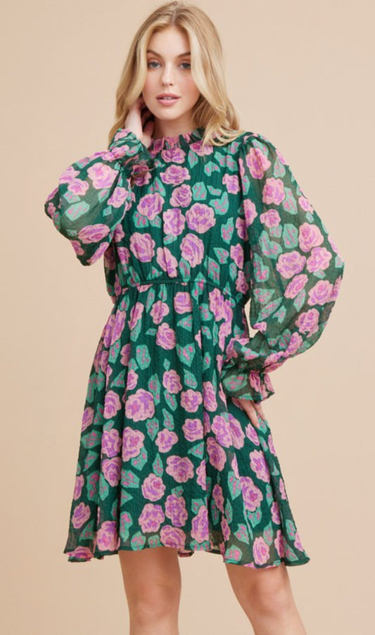 Textured Flower Print Dress