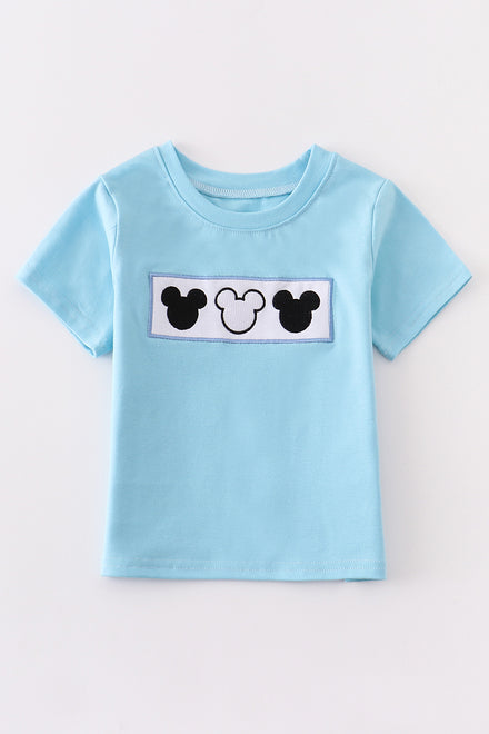 Blue Mickey Embroidery Boys Shirt