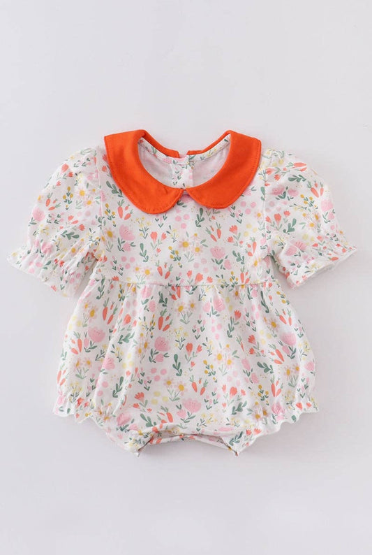 Easter floral puff sleeved baby girl bubble romper