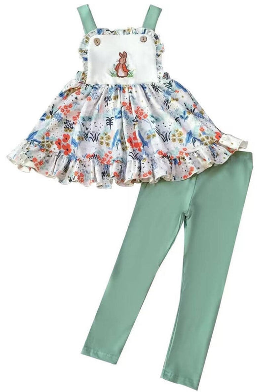 Floral girls pant set with bunny applique