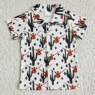 Western Cactus Cow Button Up