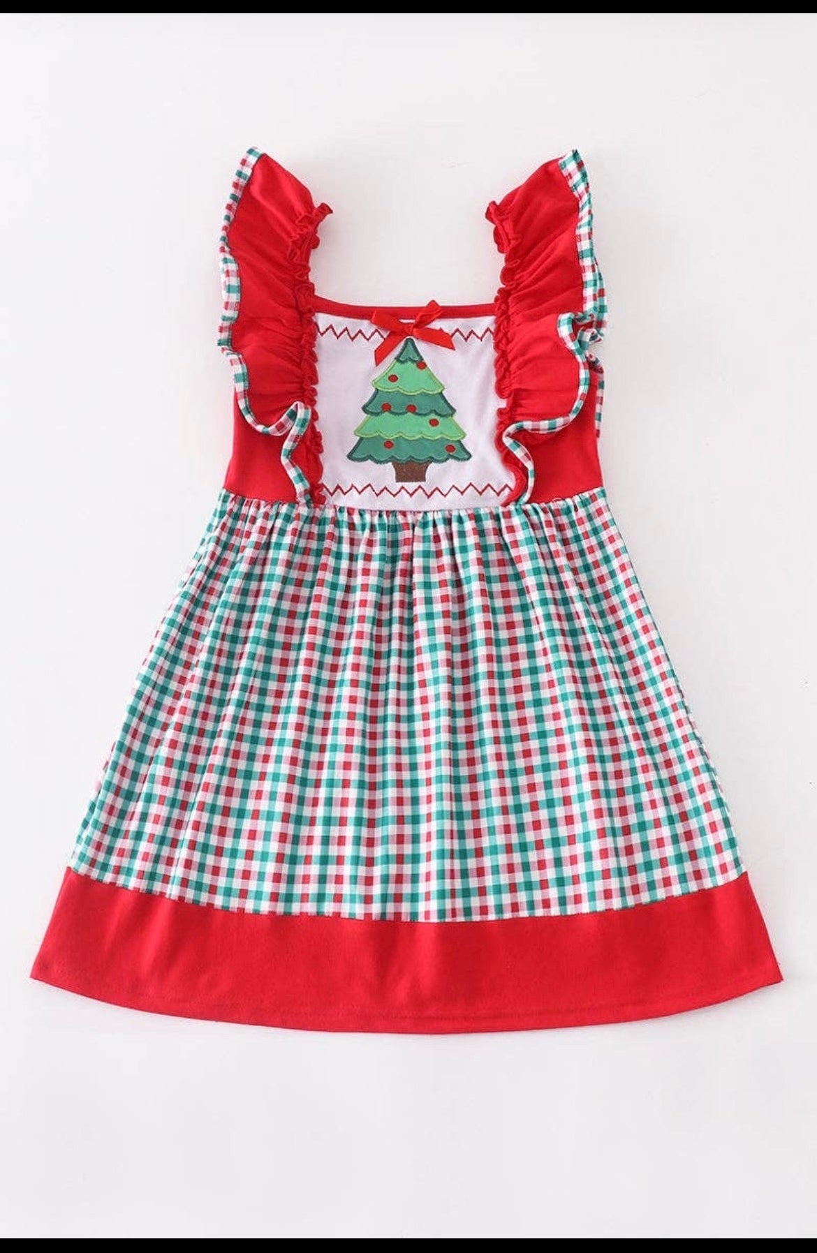 Christmas Tree Applique Plaid Dress