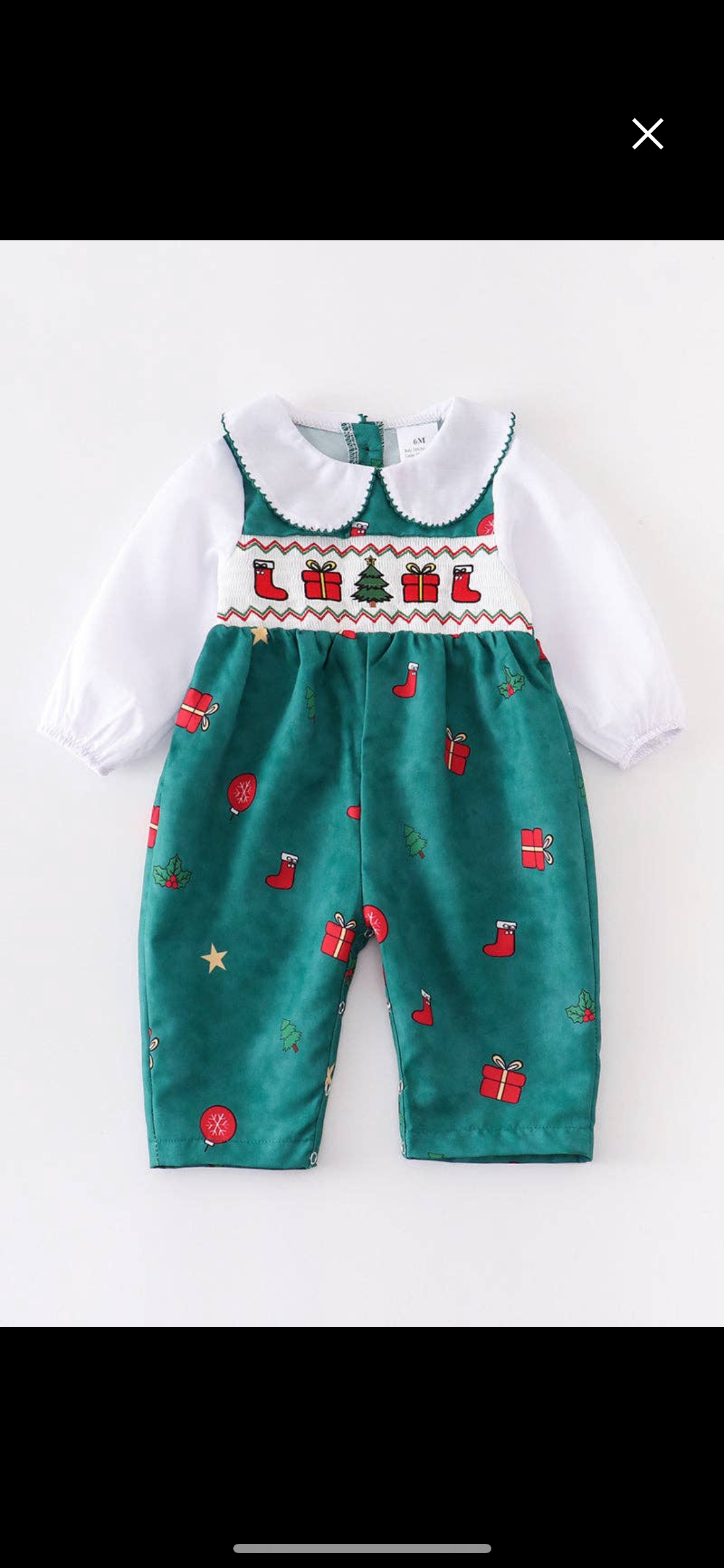 Green Christmas gift embroidered romper