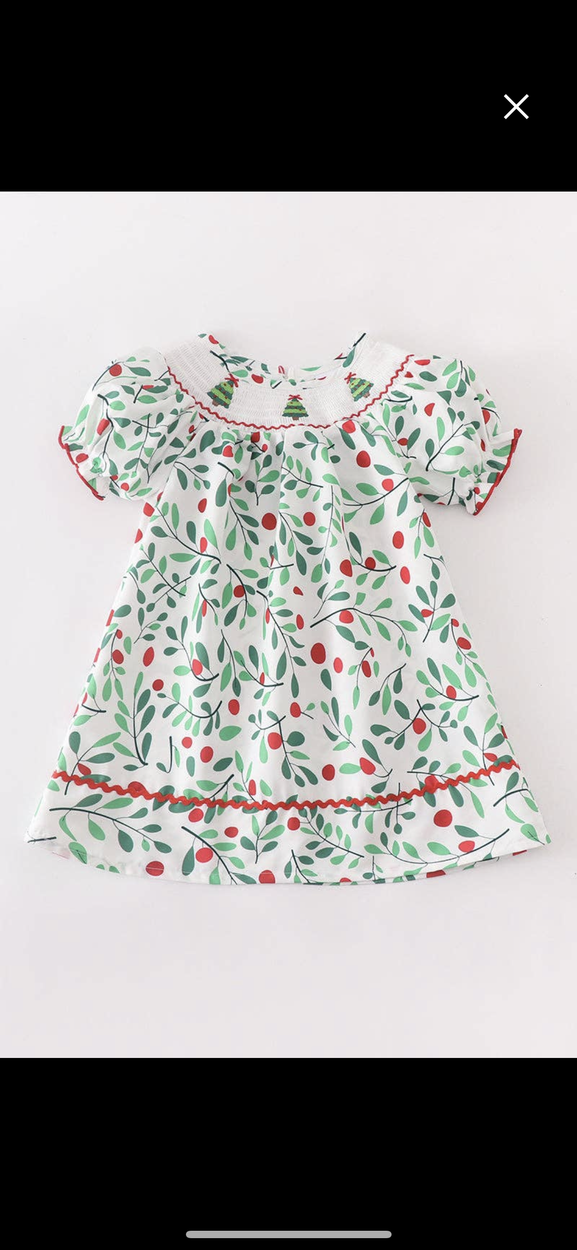 Green Christmas mistletoe embroidered smocked dress